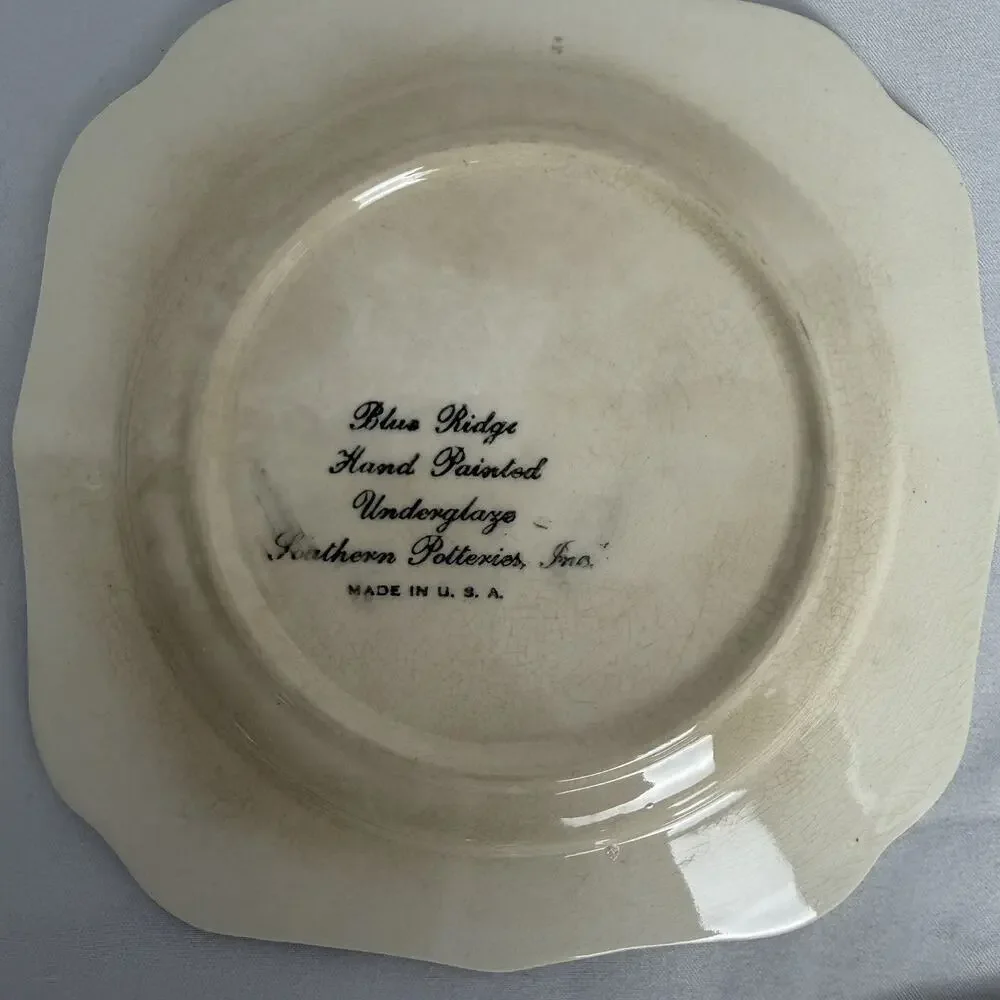 VTG Southern Potteries Set of 6 Blue Ridge 'Country Fair Green' Square Plates 6